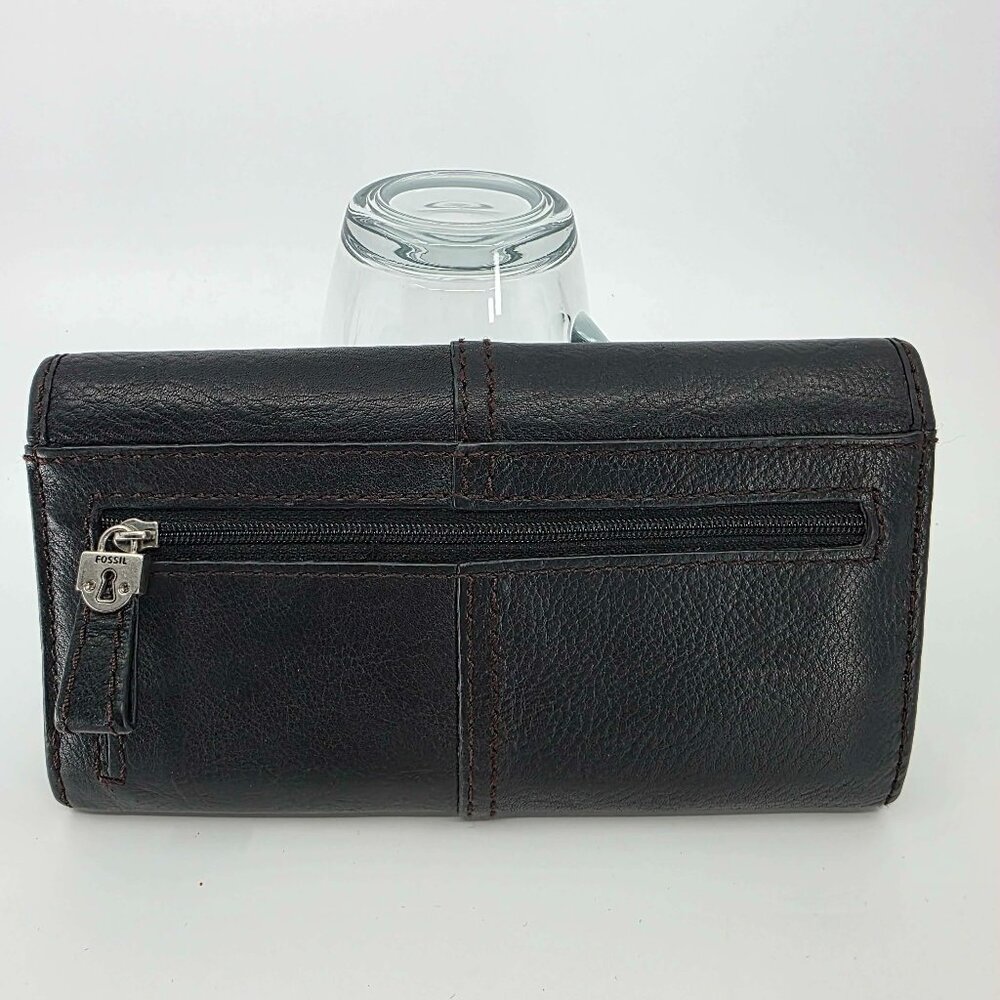 Fossil Maddox Black Pebbled Leather Trifold Wallet Keyhole Lock Hardware Vintage - Picture 4 of 8